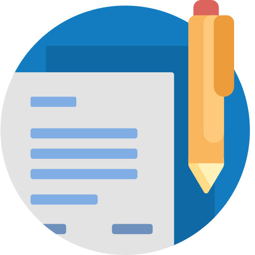 Illustration of a document and pen.