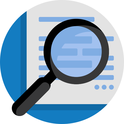Illustration of a magnifying glass over a document.